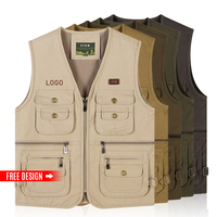 Gilet de travail pour homme multi-poches 100% coton, gilet de pêche extérieur coupe-vent pratique noir surdimensionné pour photographe