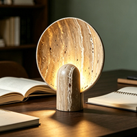 Lampe de table design en pierre de travertin naturel, base ronde rétroéclairée en pierre de grotte, lumière chaude G9, pour salon et hôtel