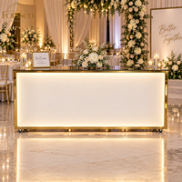 Comptoir de bar portable lumineux avec structure en métal doré pour hôtel, banquet, location, service de restauration, réception de mariage
