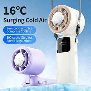 Ventilador Portátil Mini de Mano con Enfriamiento por Hielo Tec Semiconductor, 100 Velocidades Ajustables, con Colgador para el Cuello y Soporte para Teléfono - Product Image 2