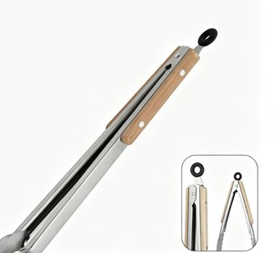 Pince extra longue en acier inoxydable avec manche en bois d'acacia, outil de manipulation des aliments pour barbecue extérieur, accessoires de barbecue - Product Image 5