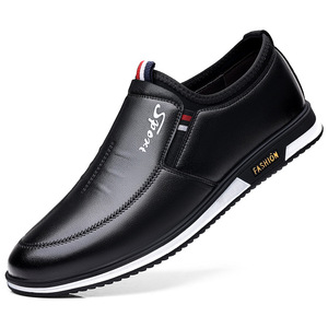 Men's Leather Loafers Round Toe Slip-On Anti-Slip <b>Rubber</b> Sole Business Casual Shoes - Product Image 5