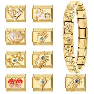 Pulsera Italiana de Acero Inoxidable con Microincrustaciones de Oro, Dijes de Abejas y Ojos Turcos para Accesorios y Regalos - Product Image 3