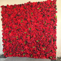 Panneau mural de fleurs artificielles NINI Factory Direct, fond de scène en fleurs rouges 5D pour la décoration de mariage, arrangement floral
