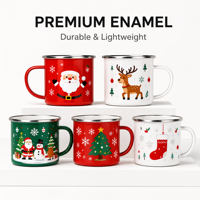 Mug à café émaillé pour les fêtes de Noël, avec logo personnalisé, tasse en métal, design sapin de Noël et Père Noël, pour les ensembles cadeaux d'extérieur