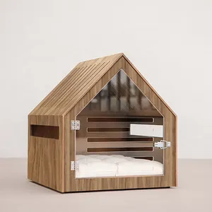 Disesuaikan rumah anjing kayu padat dalam ruangan mewah kayu rumah hewan peliharaan kucing anjing rumah hewan peliharaan furnitur tempat tidur kayu