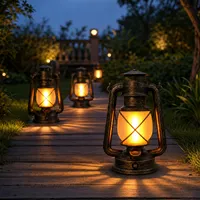 Lanterne de camping LED rétro rechargeable, effet flamme, option de suspension vintage, ABS blanc/rouge/bleu pour la décoration de jardin et d'extérieur