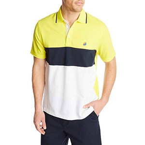 Polo pour homme à blocs de couleur, manches courtes, tricoté, décontracté, avec bordure contrastante, logo sur le devant, design uni - Product Image 1