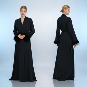 Wholesale Custom Logo Women's Light Luxury Detachable Feather Robe Set Spring/Summer High Quality Ice Silk Pajamas Sleepwear - Product Image 1