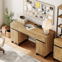 Set Perabot Kantor Rumah Meja Eksekutif Modern 59" dengan Stasiun Pengisian Daya dan Kabinet Penyimpanan 72" Tinggi Hemat-Ruang Multi-Fungsi