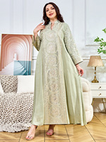 Abaya pour femme de style ethnique musulman, longue, coupe trapèze, col en V, à sequins, manches longues, pour soirée et banquet, motif printanier