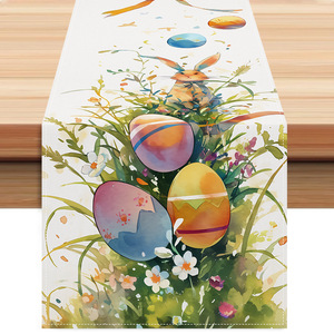 Paasei Konijntje Gezichtsloze Man Woondecoratie Linnen Feest Festival Sfeer Creatief bedrukt tafelkleed Tafelvlag - Product Image 3