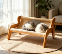 Hamac pour chat en sisal, griffoir en bois pour chat, lit respirant pour animaux de compagnie pour chats d'intérieur