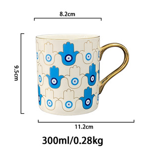 Tazza in Porcellana ZHICAI Design Nordico con Motivo Blu Cartoonesco e Manico Dorato, Lavabile in Lavastoviglie e Utilizzabile nel Microonde, per Caffè/Tè, Confezione Regalo - Product Image 5