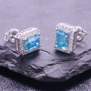 Pendientes Certificados de 1 Quilate con Corte Esmeralda Azul, Joyería de Siliconita VS - Product Image 4