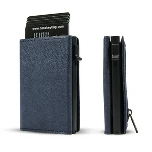 NEW Design Saffinao Leather Aluminum Wallet Pop Up Trifold Pop-up Wallet Smart Cash Wallet For Men