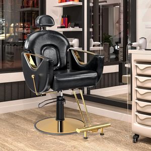 Sillón de Barbería Hidráulico con Altura Ajustable, Base Dorada, para Uso en Salón, Silla de Peluquería Comercial, Color Negro HZ889922C - Product Image 1