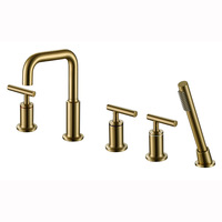 Robinet de baignoire HONGDEC en laiton brossé or, 5 trous, à poser sur le rebord, ensemble douche et robinet pour salle de bain - Grande Vente