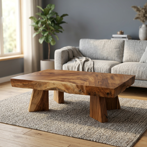 Modern Square Indoor Outdoor <b>Coffee</b> <b>Table</b> Solid Suar Wood Thick Slabs Live Edges FLEGT Certified Living Room Furniture - Product Image 2