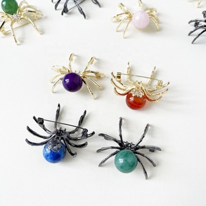 Natuursteen helende kristallen tijgeroog amethist rozenkwarts gepolijste broche spinnenbroche voor mannen vrouwen modetrend - Product Image 2