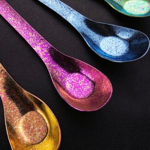 Cuillère en titane pur avec manche martelé, motif fleur de glace cristallisée colorée, cuillère à thé pour fêtes - Product Image 4