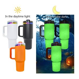 Gobelet de voyage H2.0 Halloween lumineux 40oz noir, blanc, orange, arc-en-ciel sous le dessus, pour gravure laser - Product Image 2