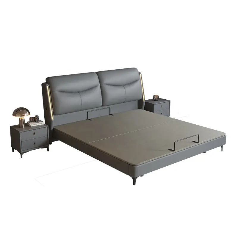 Nuovo design di lusso diretto semplice camera da letto mobili vendita calda moderna elettrico in pelle smart morbido letto imbottito con massaggio