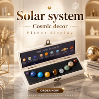 Ensemble de boules de cristal du système solaire, 9 planètes, sphères de pierres précieuses naturelles, boîte en bois polie, jouet éducatif scientifique, cadeau, décoration