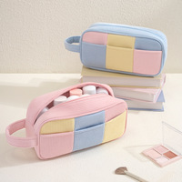 Sac de maquillage en velours côtelé coloré à rayures, durable, avec fermeture éclair, personnalisable avec logo, pour femmes