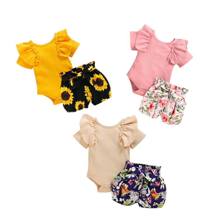 customization baby clothing sets summer ropa de bebe print baby clothes onesie 100% cotton 3 piece set boys and girls romper set