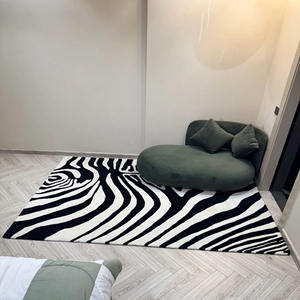 Modern zebra <b>print</b> rug bold black white hand tufted wool carpet living room <b>bedroom</b> handmade - Product Image 4