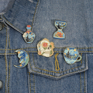 Unique Van Gogh Scream Moon Sunflower Skull Insigne en métal personnalisé Broche Épingles Classique <span class=keywords><strong>Peinture</strong></span> à l'huile <span class=keywords><strong>Littérature</strong></span> Tissu Épinglette - Product Image 5