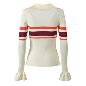 Nouvelle Collection Printemps 2026 – Pull Tricoté Élégant et Tendance à Rayures Contrastées, Coupe Ajustée, Manches Longues, Col Irrégulier, Effet Rajeunissant - Product Image 3