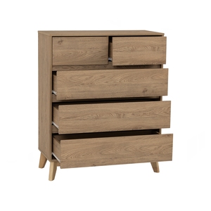 Space-Saving Natural Oak Colour HIRADO Tall <b>Sideboard</b> Slim High Cabinet with Solid Wood Legs for Narrow Living Room and Bedroom - Product Image 2