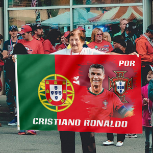Bandera de Portugal Personalizada con <span class=keywords><strong>Cristiano</strong></span> <span class=keywords><strong>Ronaldo</strong></span>, Jugador Estrella, para Aficionados al Fútbol, Evento Deportivo Mundial 2026, 3x5 pies, 100% Poliéster, Duradera - Product Image 6