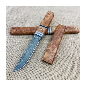 Couteau de chasse TL03SX artisanal en acier Damas, lame fixe G10, couteau de survie, couteau de défense personnelle, manche en bois, fourreau en bois - Product Image 1
