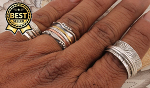 แหวนเงินโบฮีเมียนทำด้วยมือสำหรับผู้หญิงสปินเนอร์แข็งสวยใช้ค้อนทุบสำหรับงานแต่งงานและงานเลี้ยง - Product Image 2