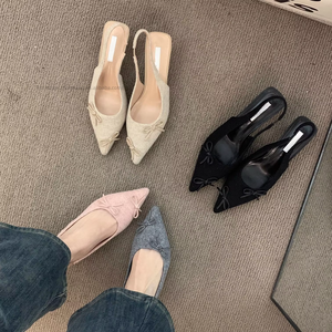 Factory Wholesale New Summer Apricot High Heels Baotou Sandals Fairy <b>Pointed</b> Thin Heel Single Shoes Women - Product Image 2