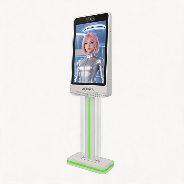AI Virtual Assistant Kiosk 32 Inch Touchscreen LED Light Digital Human Interactive Terminal for Hotel Bank Lobby Service