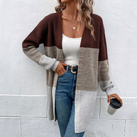Cardigan à Col en V Femme Automne/Hiver 2024, Pull Tricoté Tendance Bicolore pour Dames
