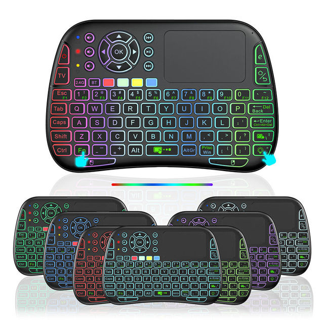 M9 7 ColorsBacklit Mini Keyboard Rechargeable 2.4G Wireless Air Mouse Qwerty Touchpad Handheld Keyboard Smart Remote for TV Box