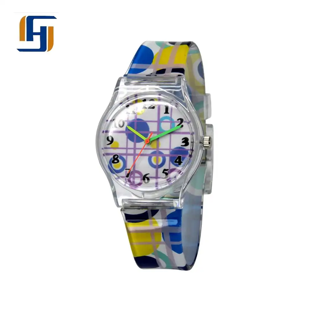 Elegante elegante quadrante personalizzato cinturino in PVC orologi per bambini in plastica Logo tondo in gomma Unisex può essere stampato sul quadrante dell'orologio