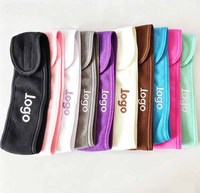 Bandeau en tissu éponge avec velcro BELLE WORLD, logo brodé personnalisé, réglable, antidérapant, lavable, pour maquillage, sport, douche, spa