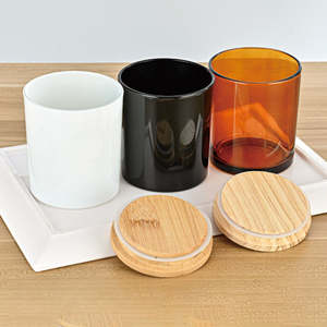 Pot à bougie en verre de haute qualité, personnalisé, coloré, 220 ml, 315 ml, 430 ml, avec couvercle en bambou. - Product Image 5