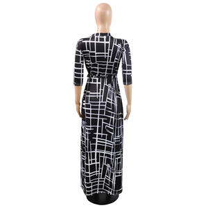 Abiti da donna a <span class=keywords><strong>maniche</strong></span> <span class=keywords><strong>lunghe</strong></span> plissettate in Chiffon stampa floreale Maxi abito lungo con scollo a V profondo primavera taglie forti Vintage - Product Image 2