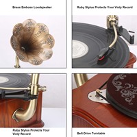 Tourne-disque vinyle rétro USB/CD/Bluetooth avec haut-parleur Gramophone