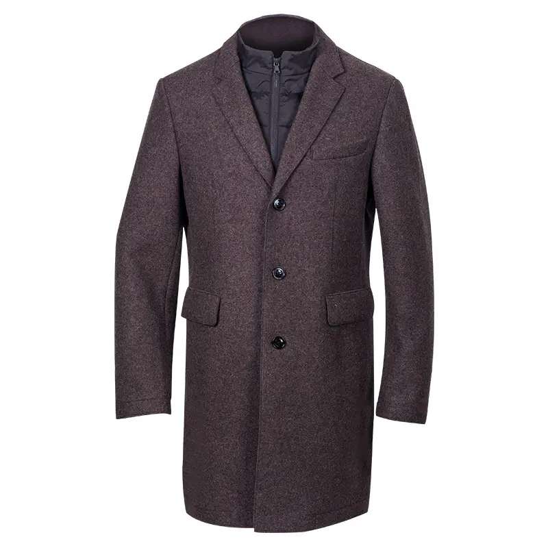 High Quality Fashion Mens Wind Coat Windbreaker Fake Two Piece Mens Wool Overcoat Long Wool Coat Men