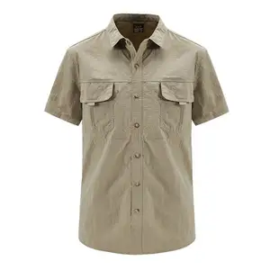 High Quality Khaki Causal Cargo Shirt Men's Outdoor Quick-Drying Breathable Waterproof Large Size Men Short Sleeve Work Shirt