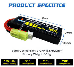 पोनफ्लाई 11.1v 650 माया 3s की एयरसॉफ्ट बैटरी 2s 7.4v 30c दर एयरसॉफ्ट जेल वॉटर गन बी ब्लास्टर रिचार्जेबल बैटरी - Product Image 2