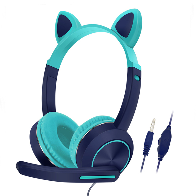 AKZ-024 Wired Cute Cat Ear Gaming Headphones RGB Kids Headset With Mic Headset for Girls